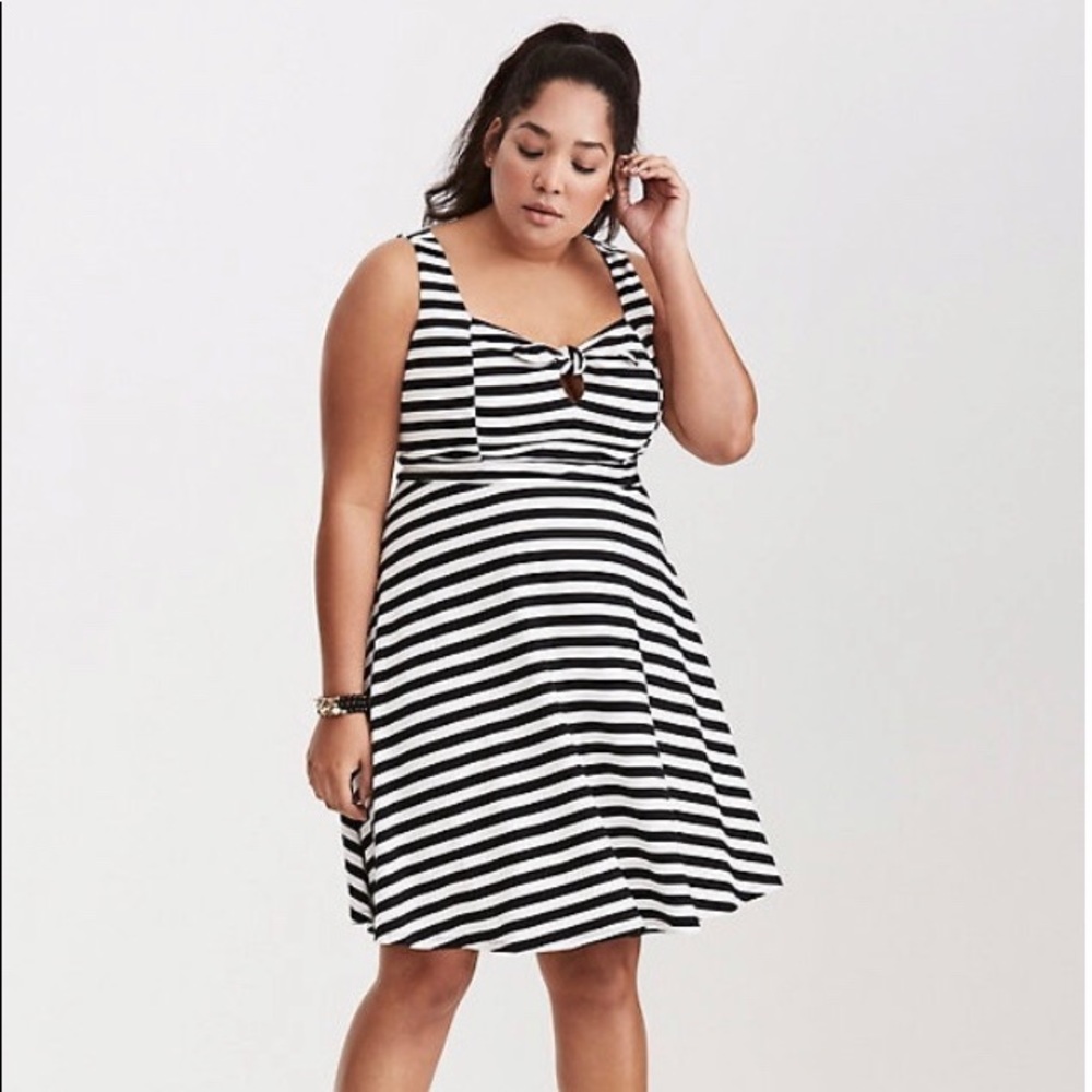 Striped Tie Front Skater Dress